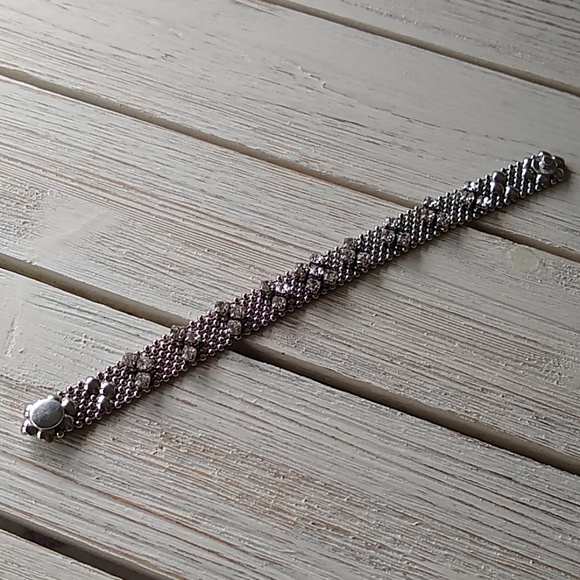 Silver Finish/Clear Crystal Liquid Metal Bracelet - Picture 2 of 4